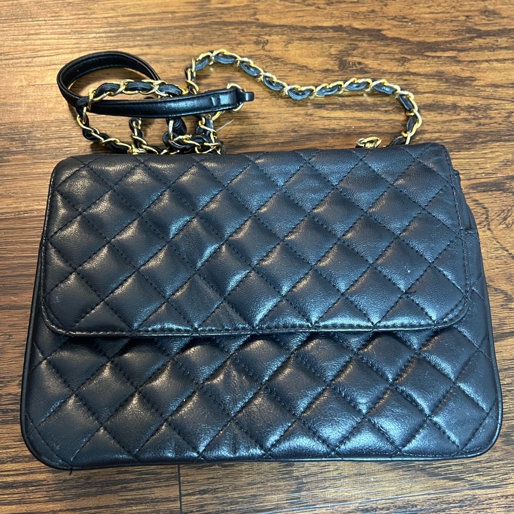 Hillard & hanson Black Quilted Chain Shoulder Bag